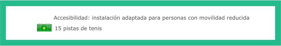 Accesibilidad: instalación adaptada para personas con movilidad reducida    15 pistas de tenis